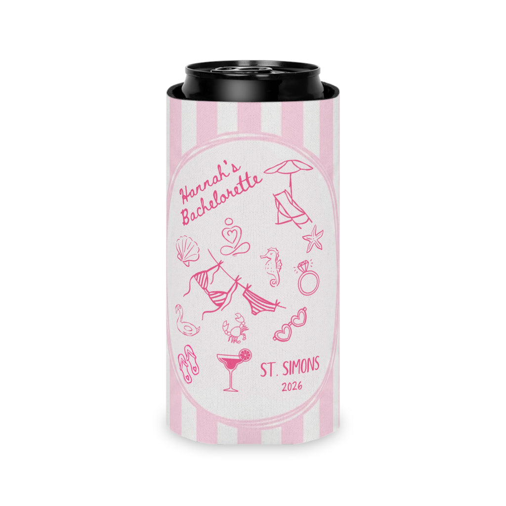 Can Cooler — Personalized Pink Bachelorette Party Koozie (St. Simons 2026)