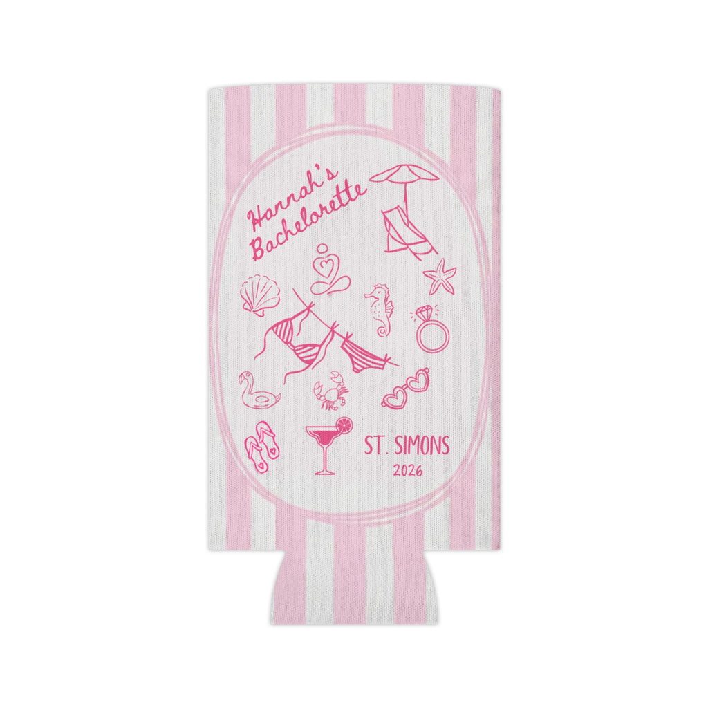 Can Cooler — Personalized Pink Bachelorette Party Koozie (St. Simons 2026)